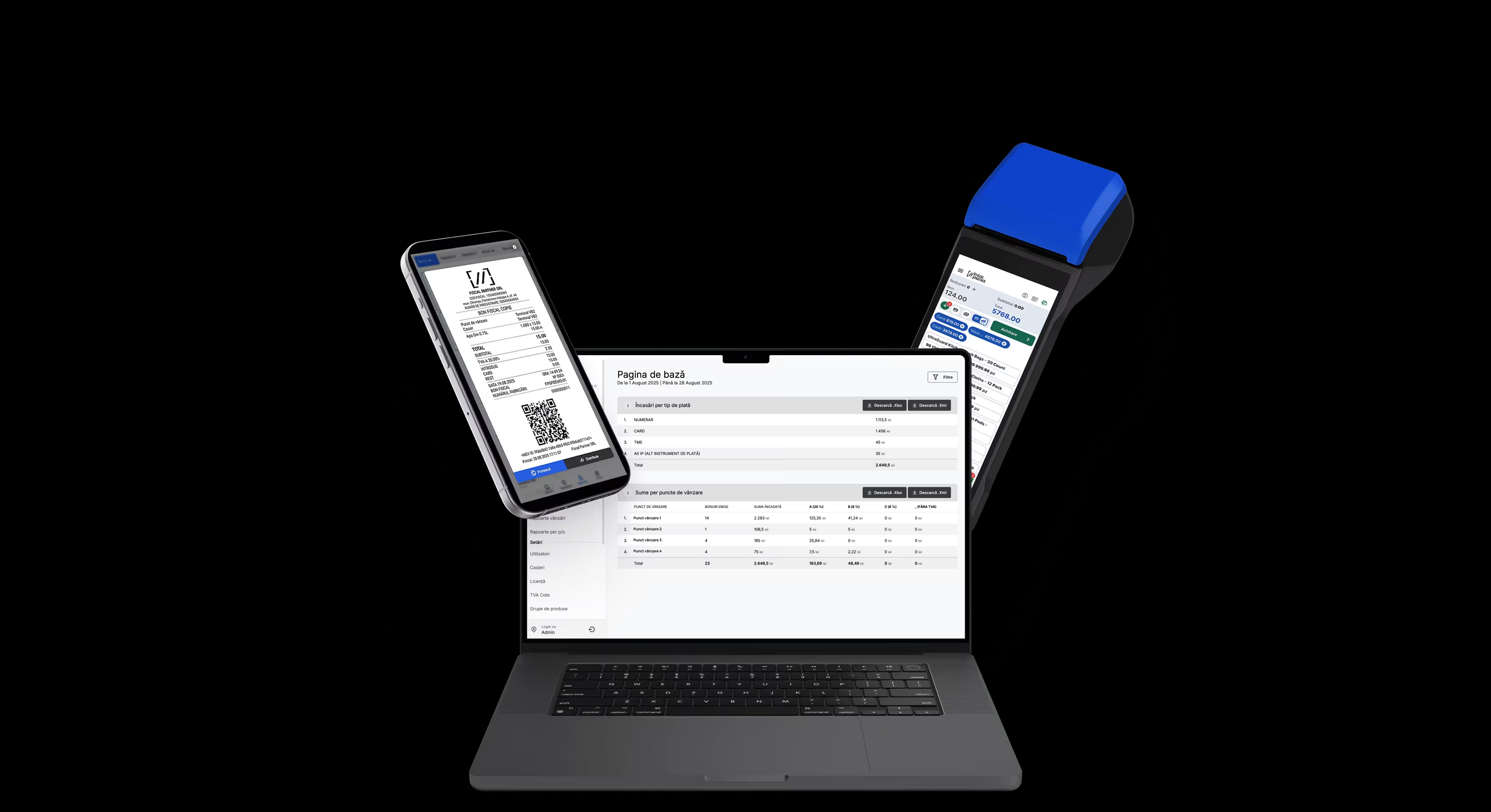 Interfața platformei Fiscal Partner – sistem digital pentru bonuri fiscale electronice în Moldova.